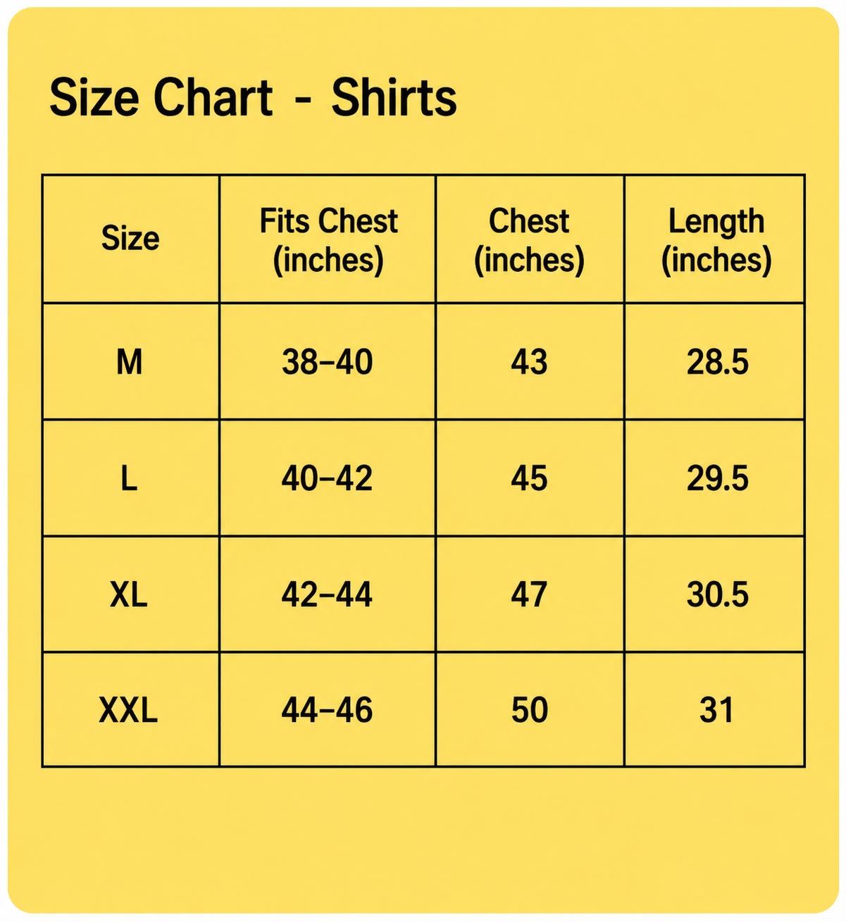 Size Chart 1