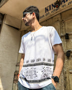 Men at Night graphic t-shirt by Anahat — folklore-inspired design front view