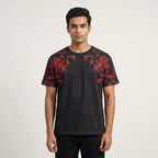 Rakshak t-shirt by Anahat — close-up of protective hand symbol